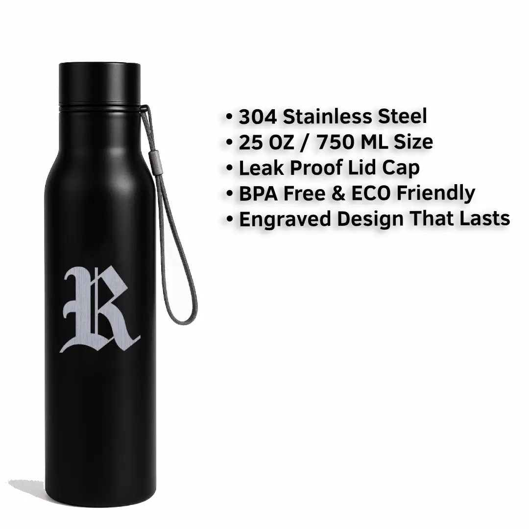 R Classic Letter Engraved Stainless Steel Water Bottle