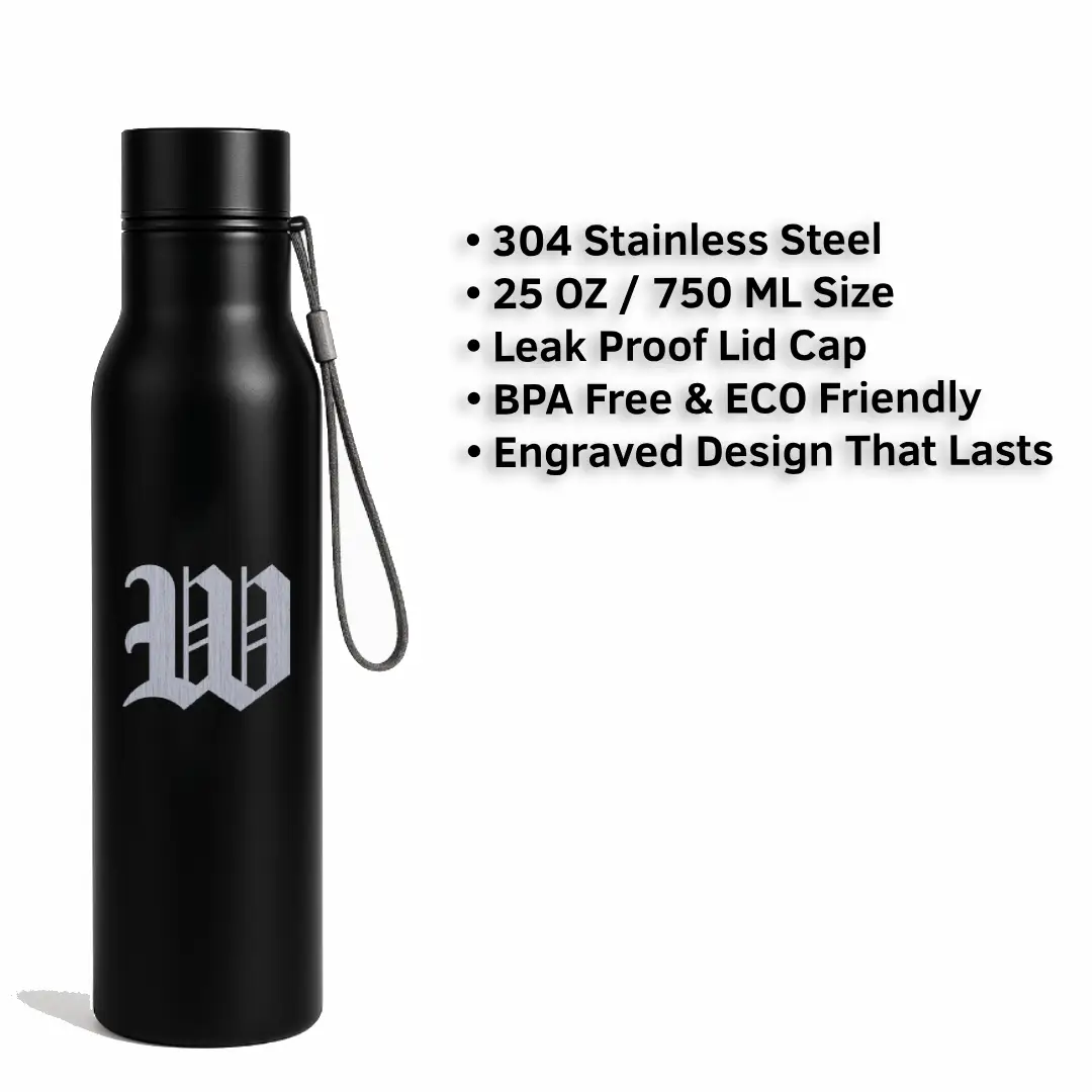 W Classic Letter Engraved Stainless Steel Water Bottle