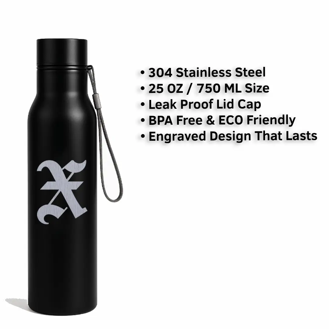 X Classic Letter Engraved Stainless Steel Water Bottle