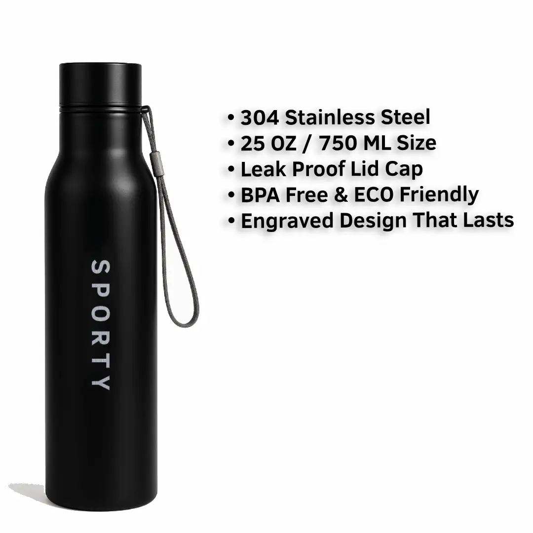 Sporty Everyday Use Black Water Bottle