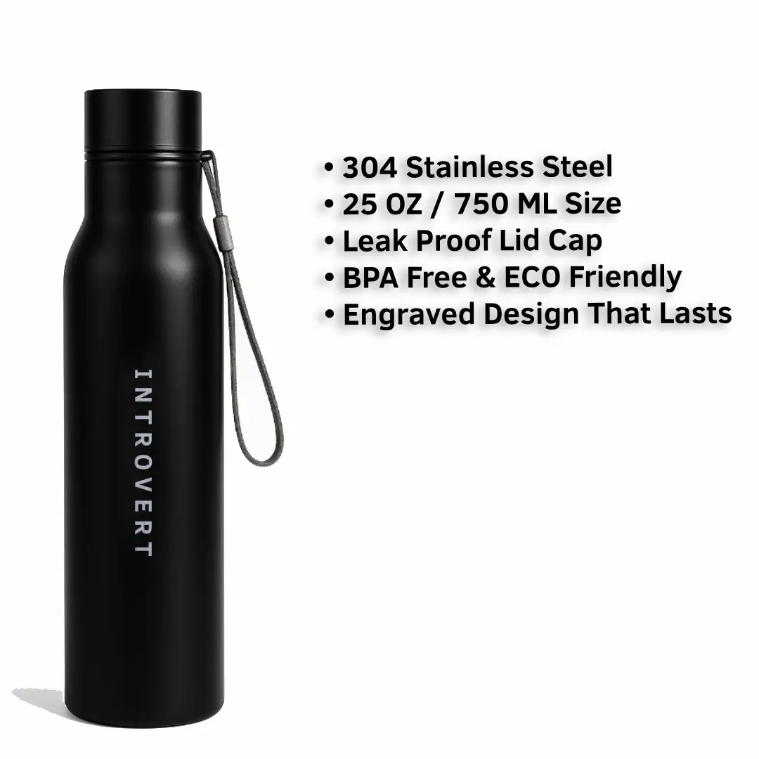 Introvert Everyday Use Black Water Bottle