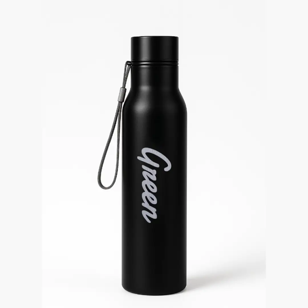 Green Word Engraved On Stainless Steel Water Bottle