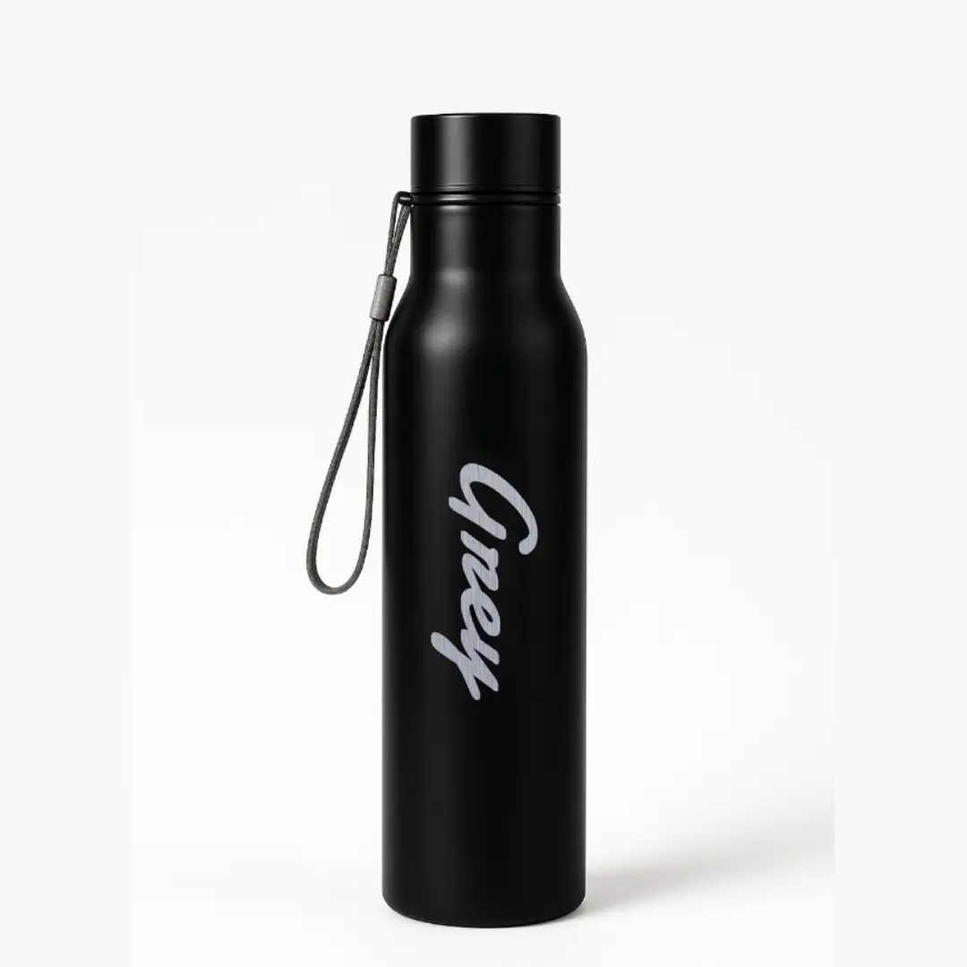 Grey Word Engraved On Stainless Steel Water Bottle