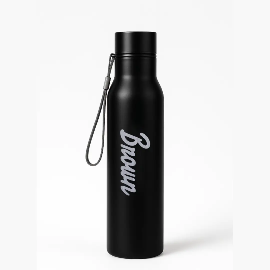Brown Word Engraved On Stainless Steel Water Bottle