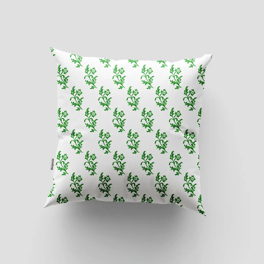 White Green Floral Cushion Cover