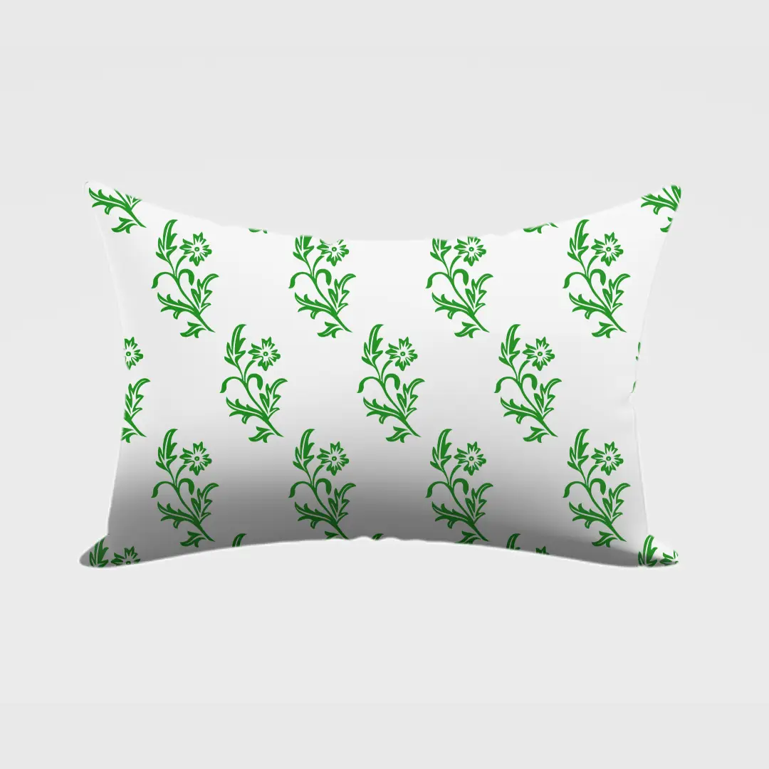 White Green Floral Pillow Cover