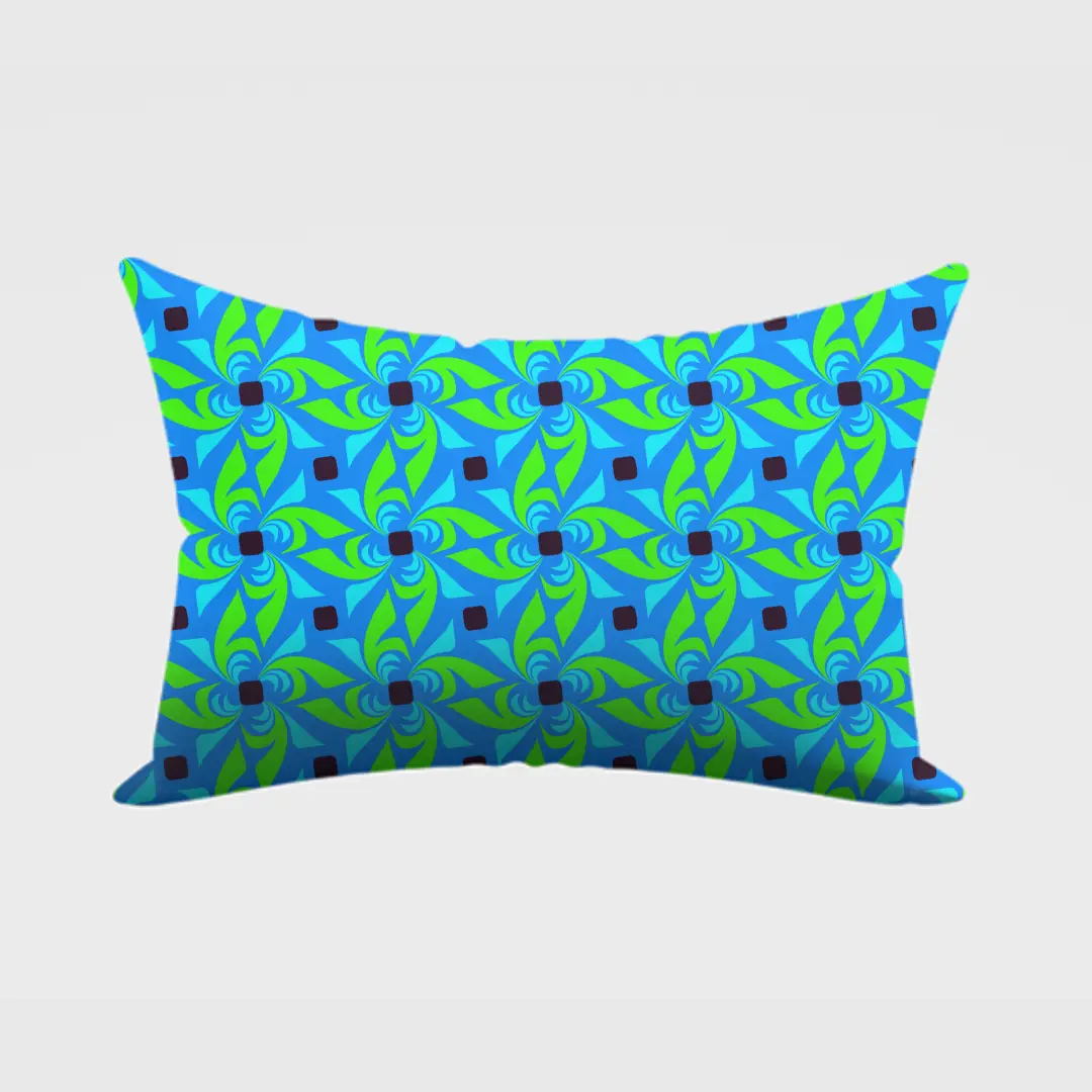 Lime Green With Navy Blue Pattern Pillow Cover