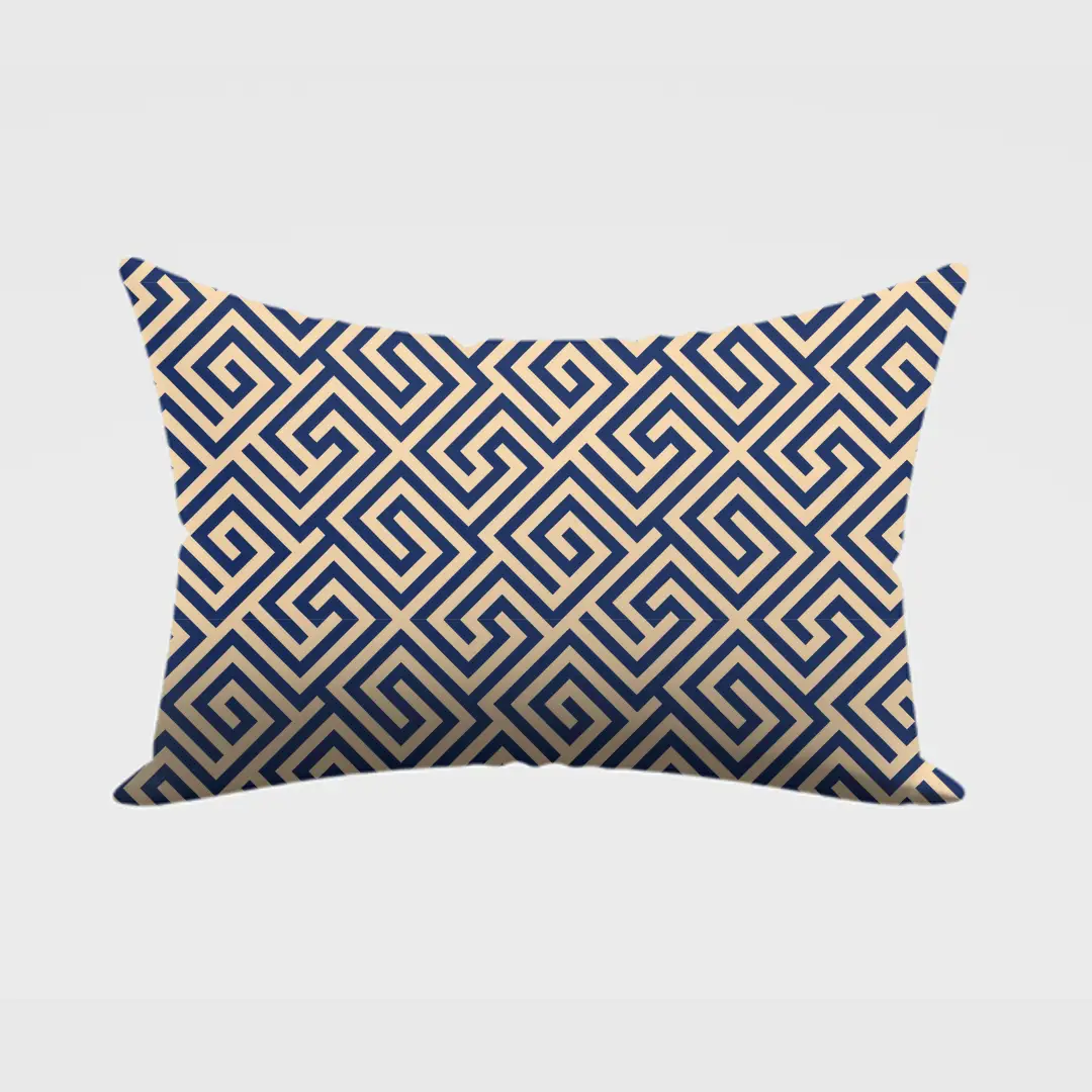 Maze Yellow Navy Blue Pillow Cover