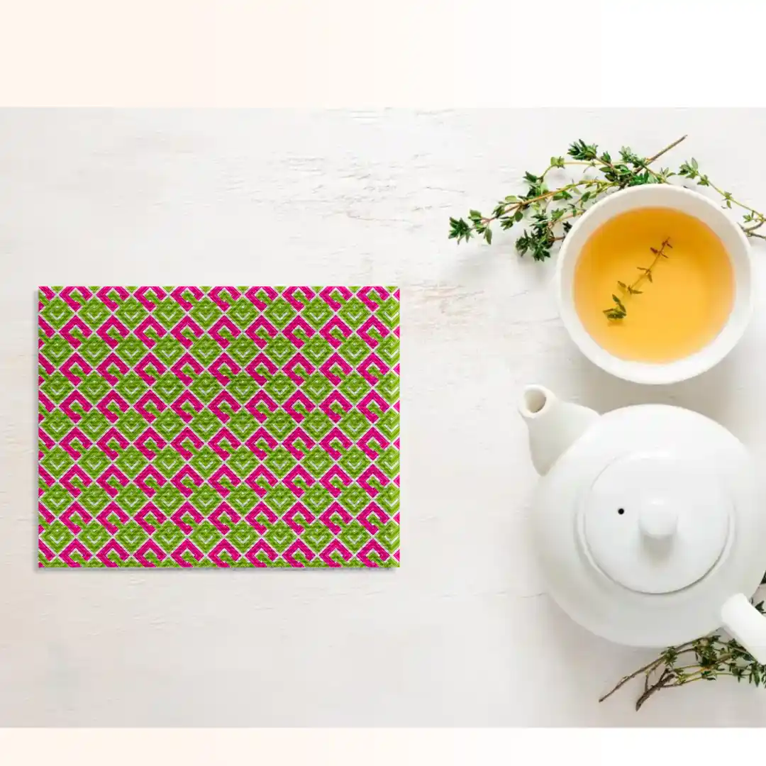 Green Pink Squares Dining Table Placemats - Pack Of Four