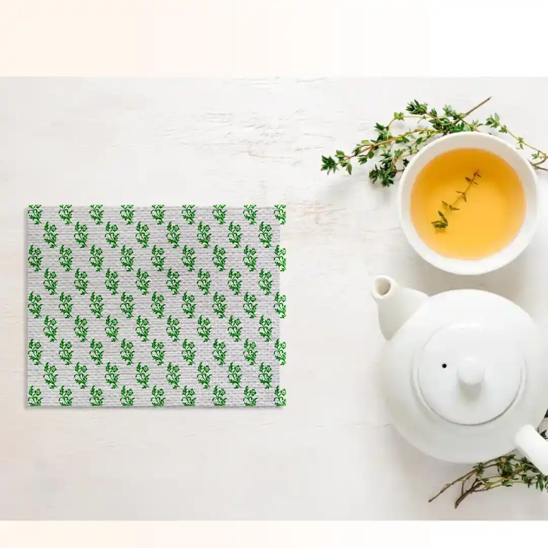 White Green Floral Table Placemats - Pack Of Four