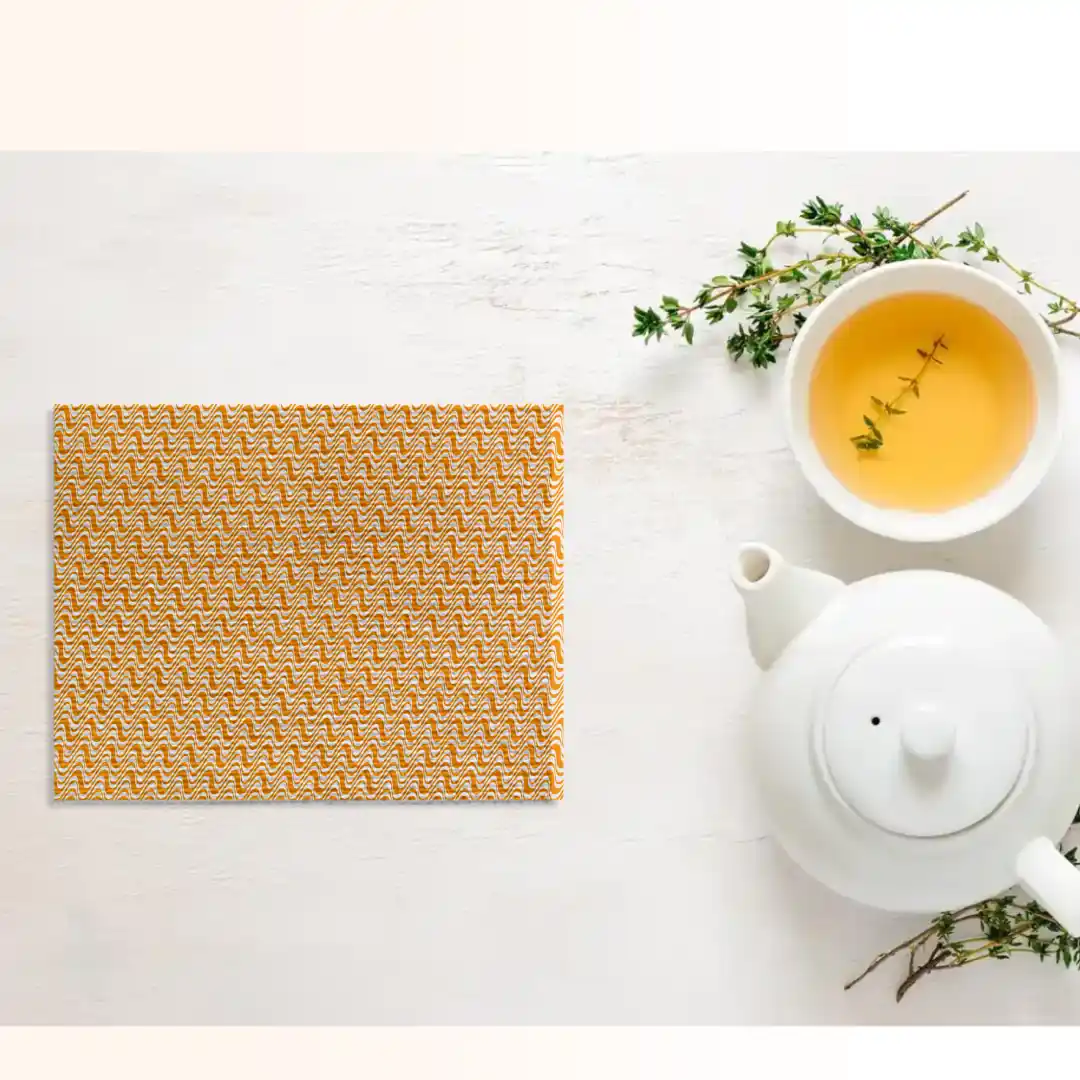 Wavy White Orange Table Placemats - Pack Of Four