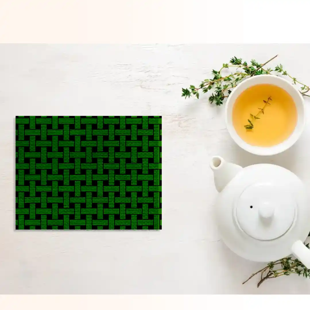 Green Mesh Checkered Stylish Table Placemats - Pack Of Four