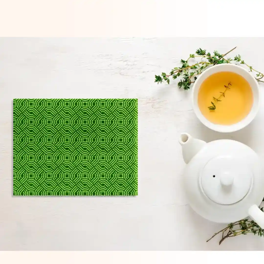 Green Square Maze Poly Lycra Dining Table Placemats - Pack Of Four