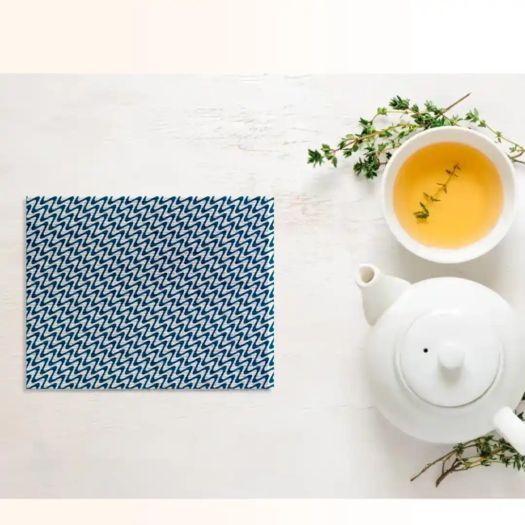 Zig Zag Print White Teal Color Table Placemats - Pack Of Four