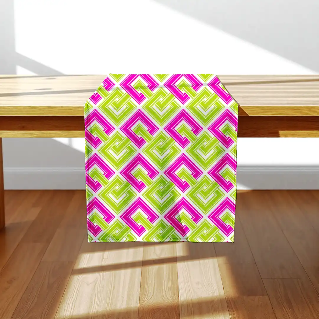Green Pink Squares Dining Table Runner