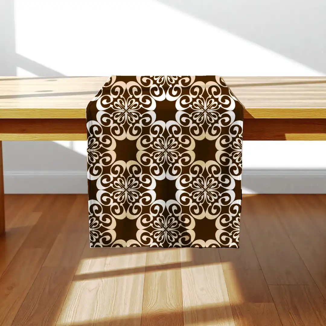 Coffee Color Floral Dining Table Runner