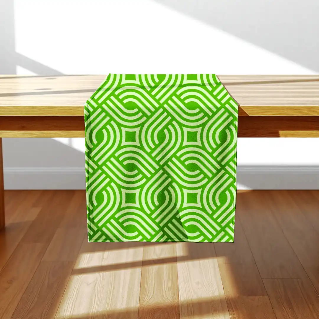 Green Square Maze Poly Lycra Dining Table Runner