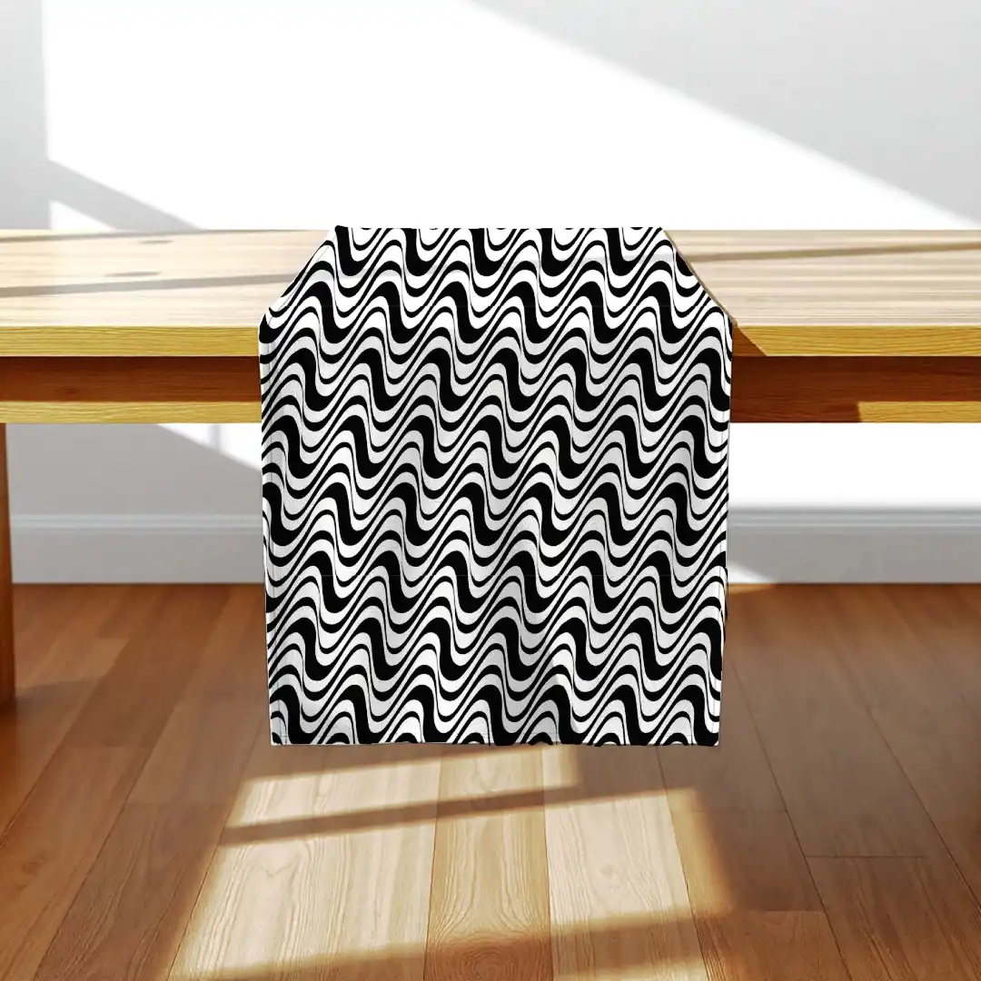 Wave Zig Zag Black White Dining Dining Table Runner