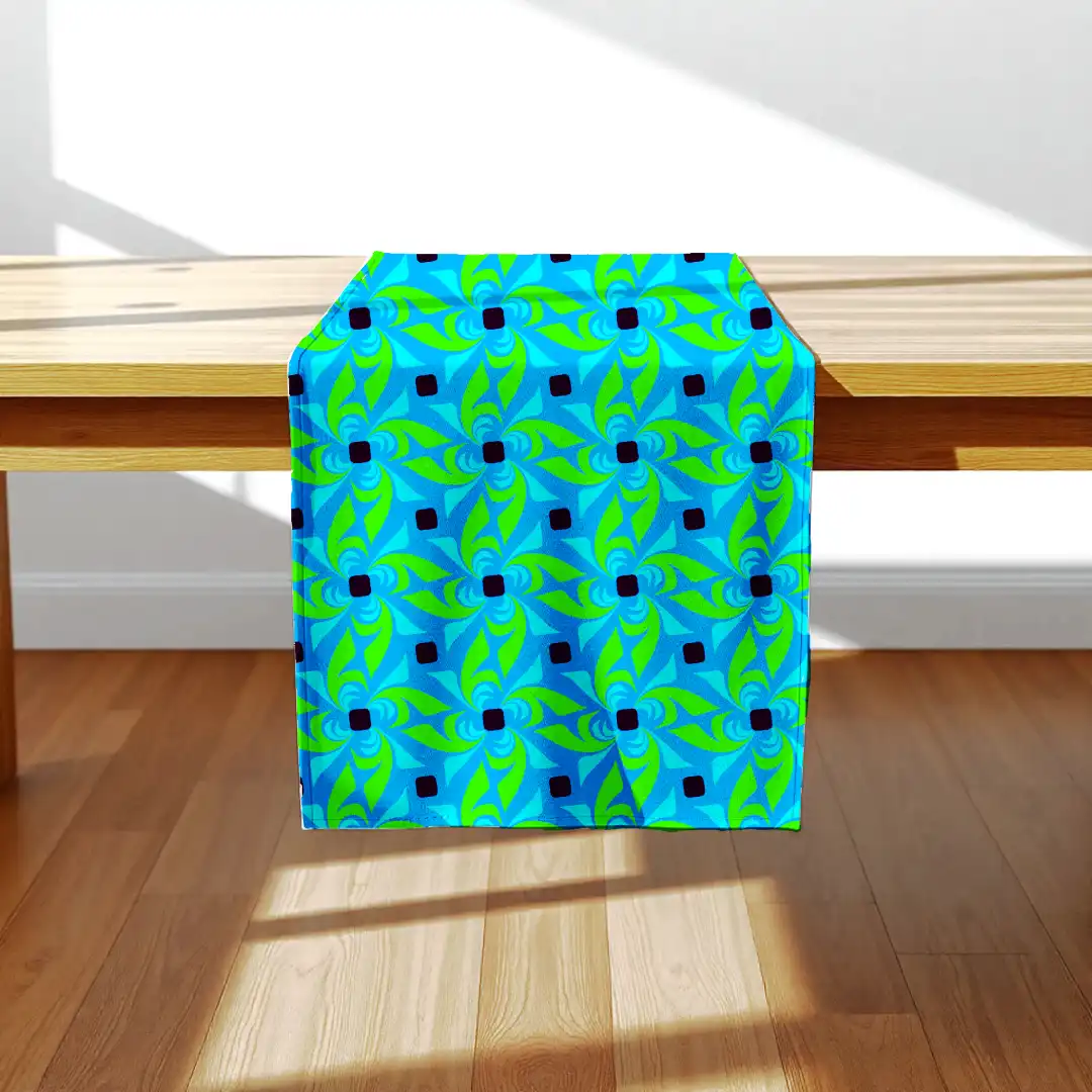 Lime Green With Navy Blue Pattern Table Runner