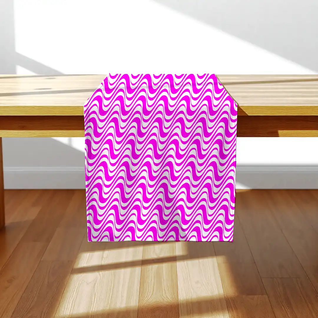 Pink White Zig Zag Waves Dining Table Runner