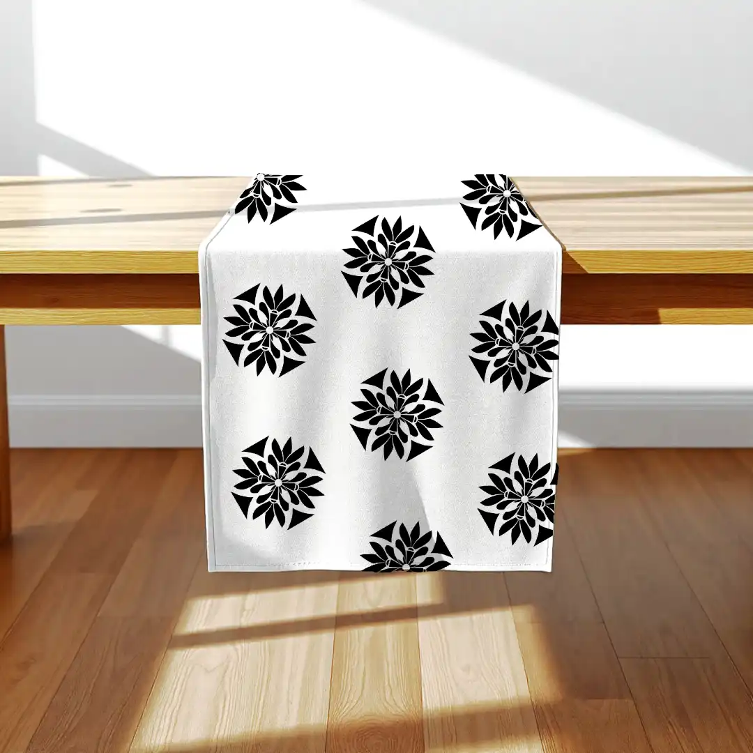 Simple White And Flowers Design Table Runner