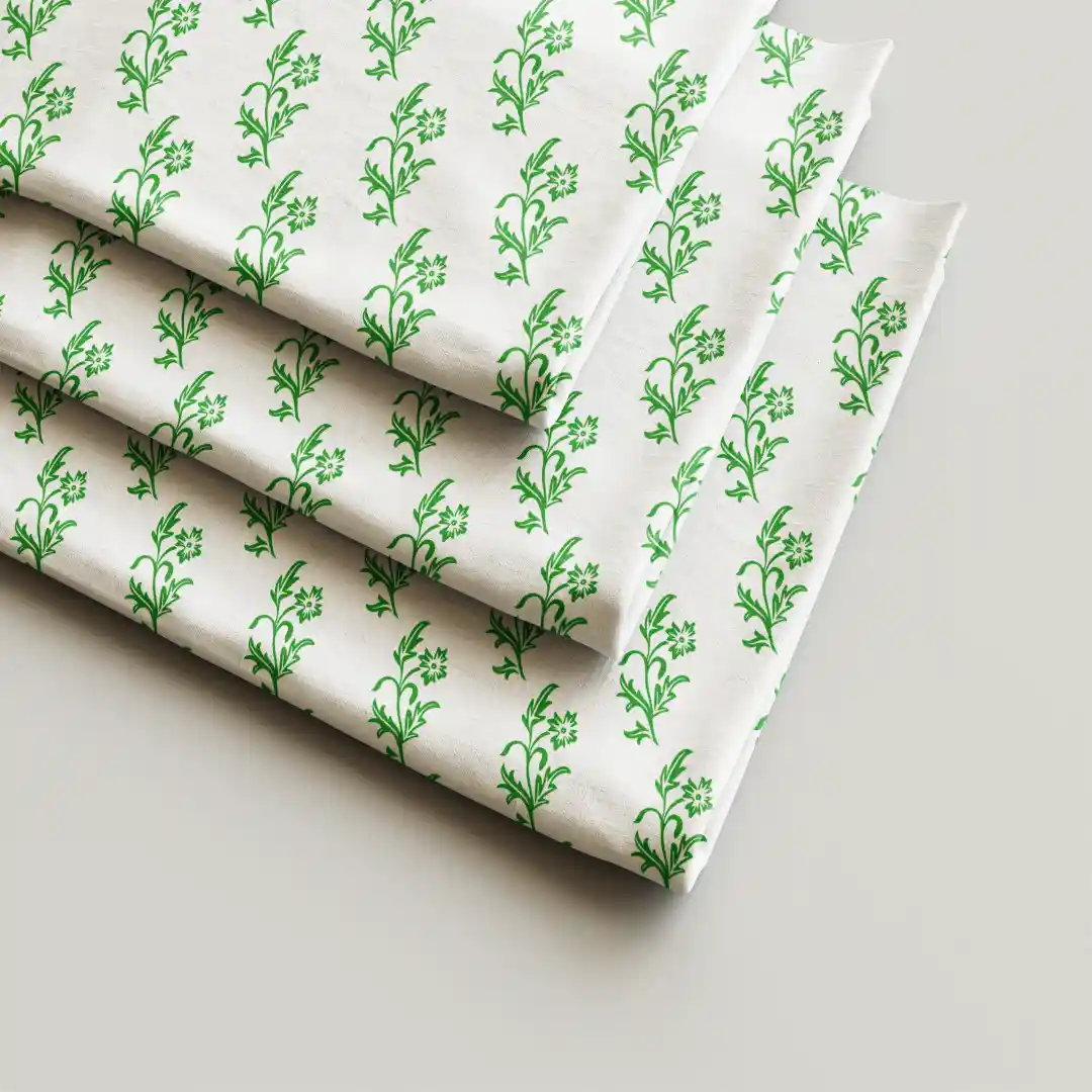 White Green Floral Cloth Napkin Pack Of Four - Image 2