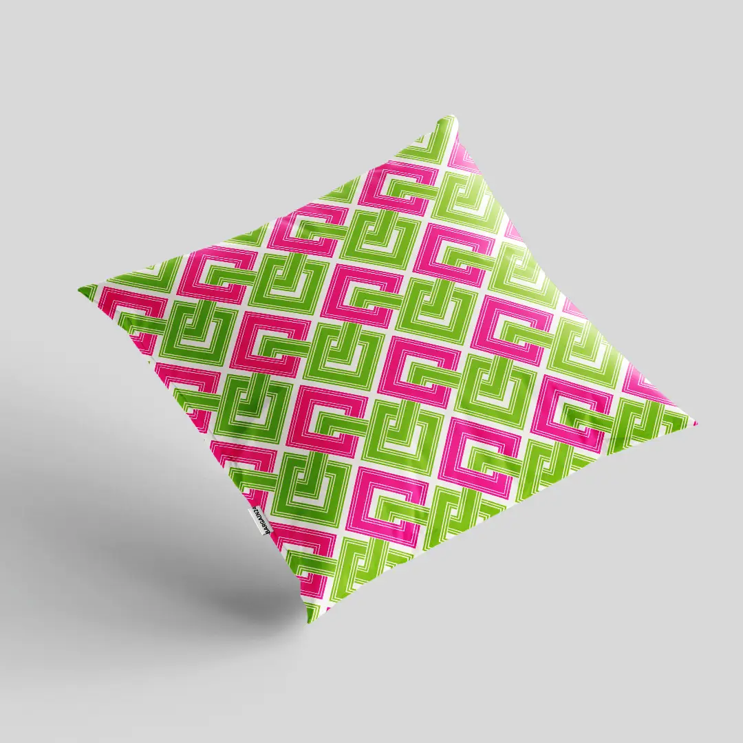 Green Pink Squares Cushion Cover - Image 2
