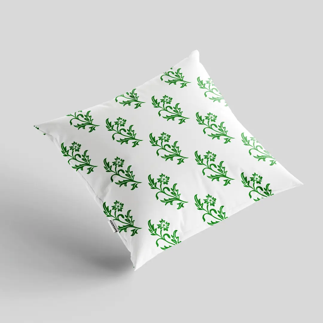 White Green Floral Cushion Cover - Image 2