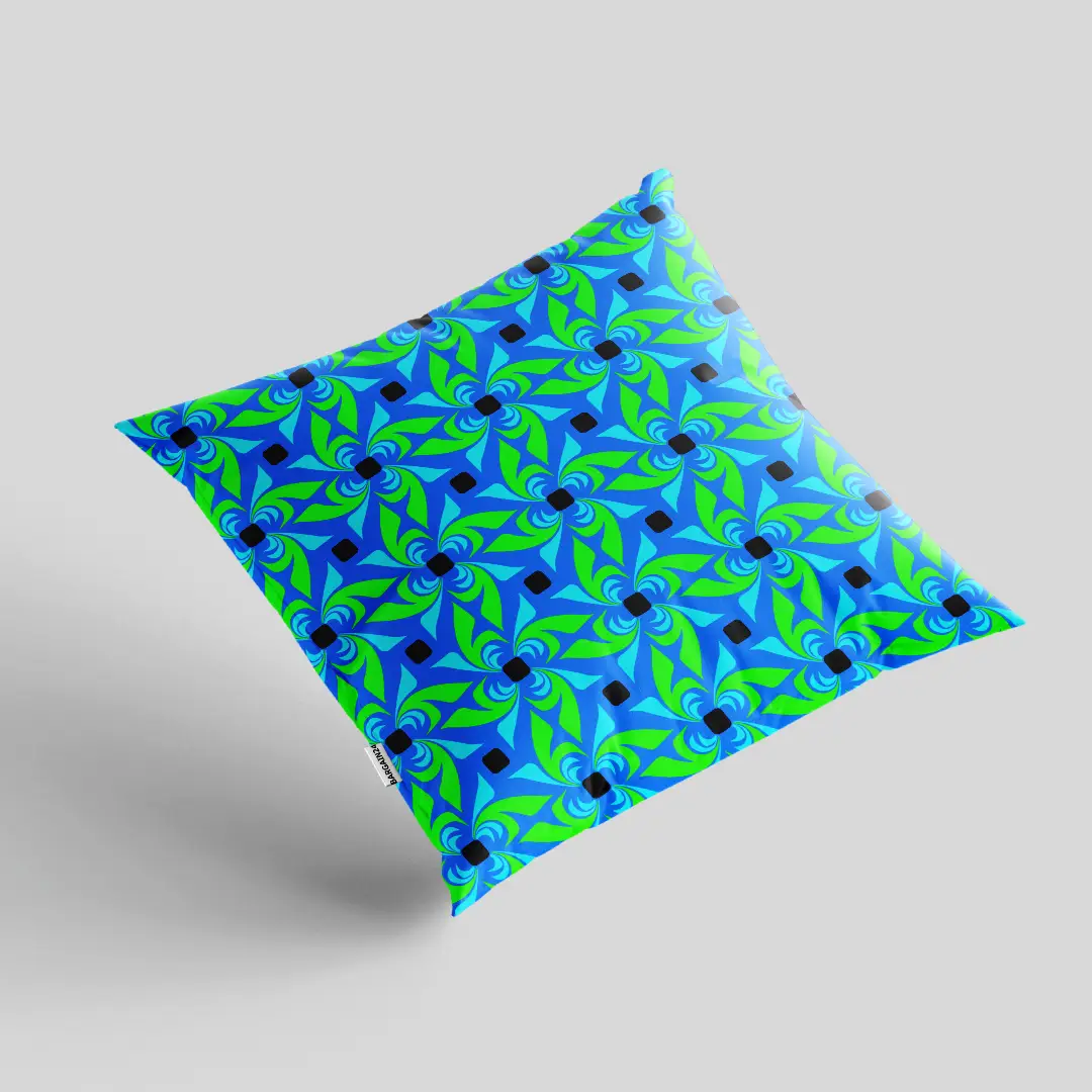 Lime Green With Navy Blue Pattern Cushion Cover - Image 2