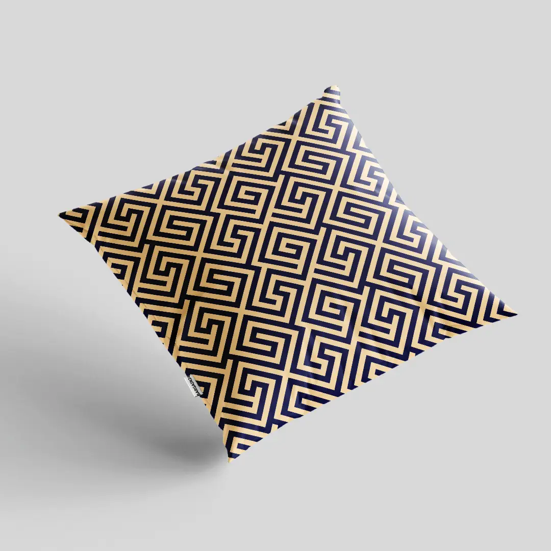 Maze Yellow Navy Blue Cushion Cover - Image 2