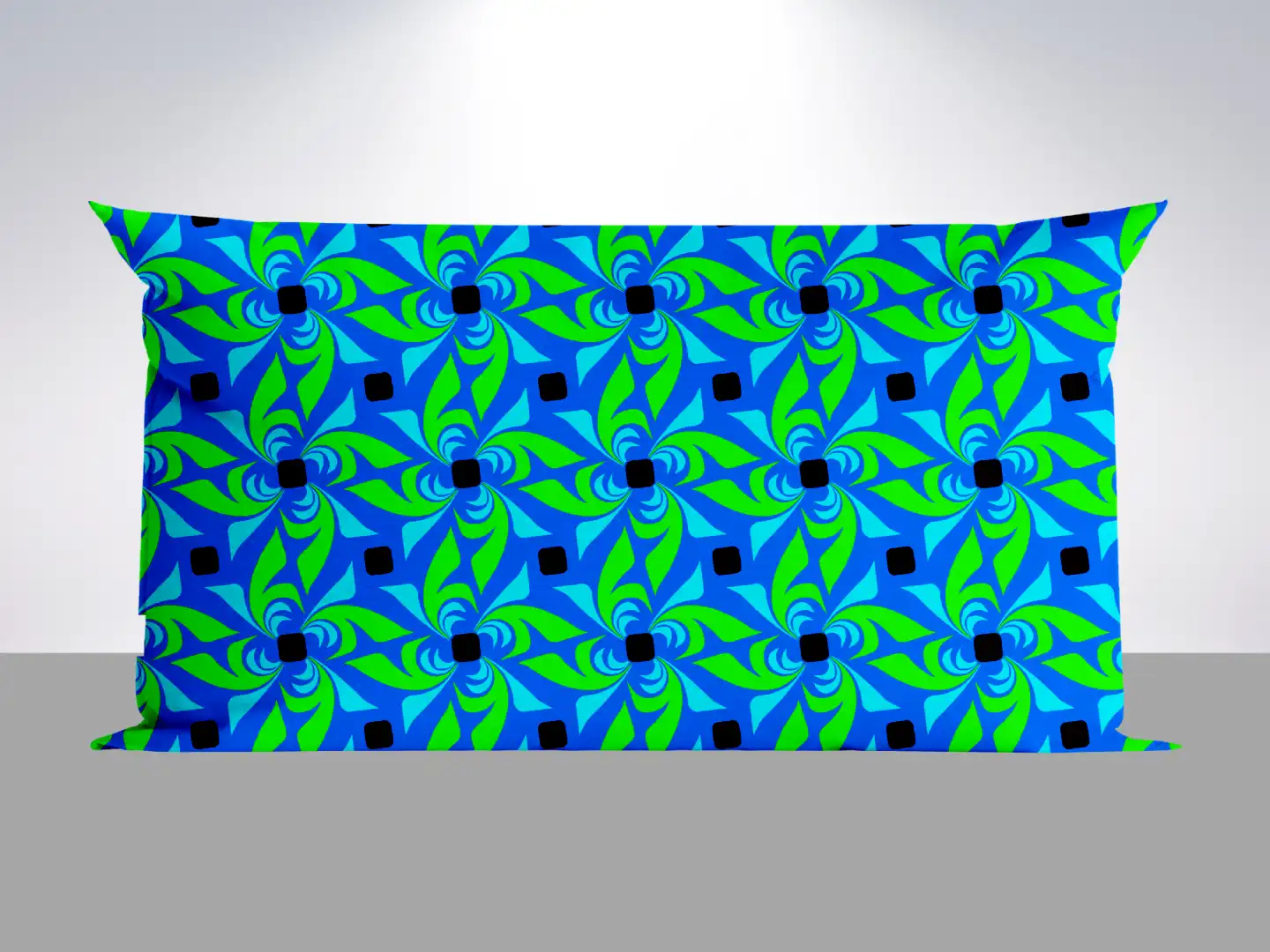 Lime Green With Navy Blue Pattern Pillow Cover - Image 2