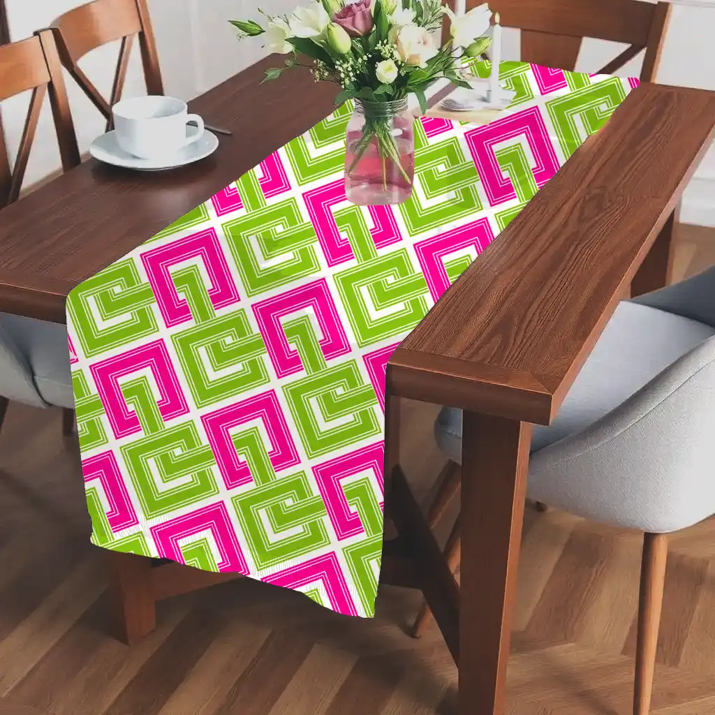 Green Pink Squares Dining Table Runner - Image 2