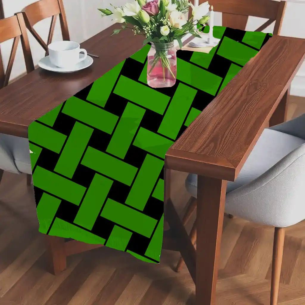 Green Mesh Checkered Stylish Table Runner - Image 2