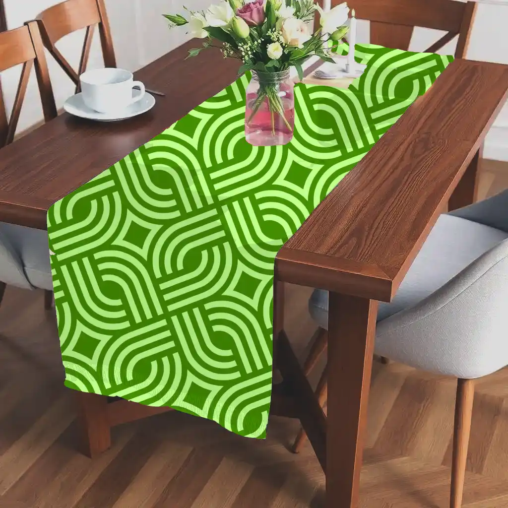 Green Square Maze Poly Lycra Dining Table Runner - Image 2