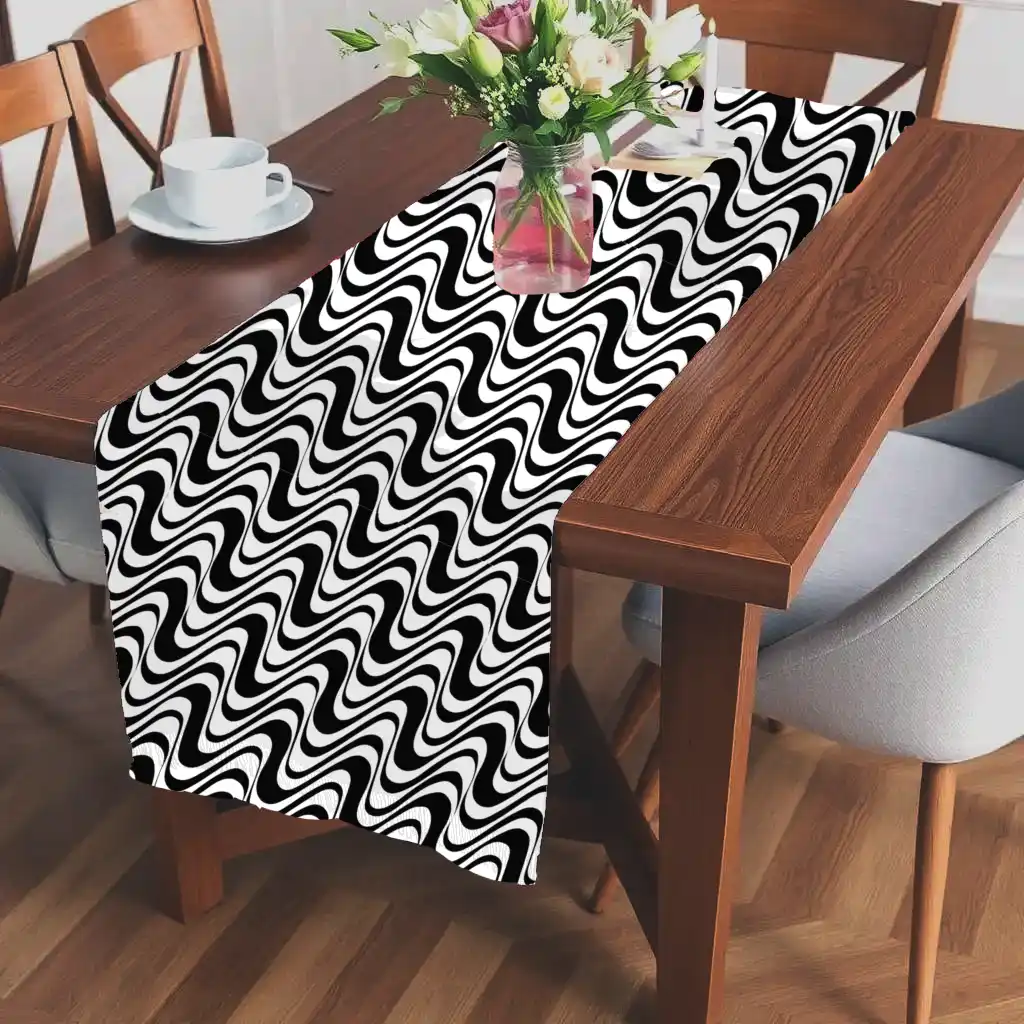 Wave Zig Zag Black White Dining Dining Table Runner - Image 2
