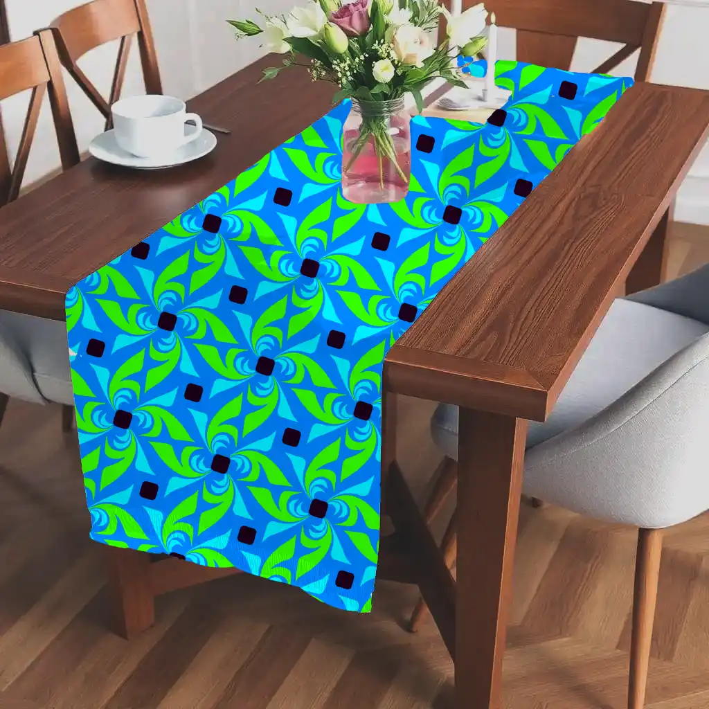 Lime Green With Navy Blue Pattern Table Runner - Image 2