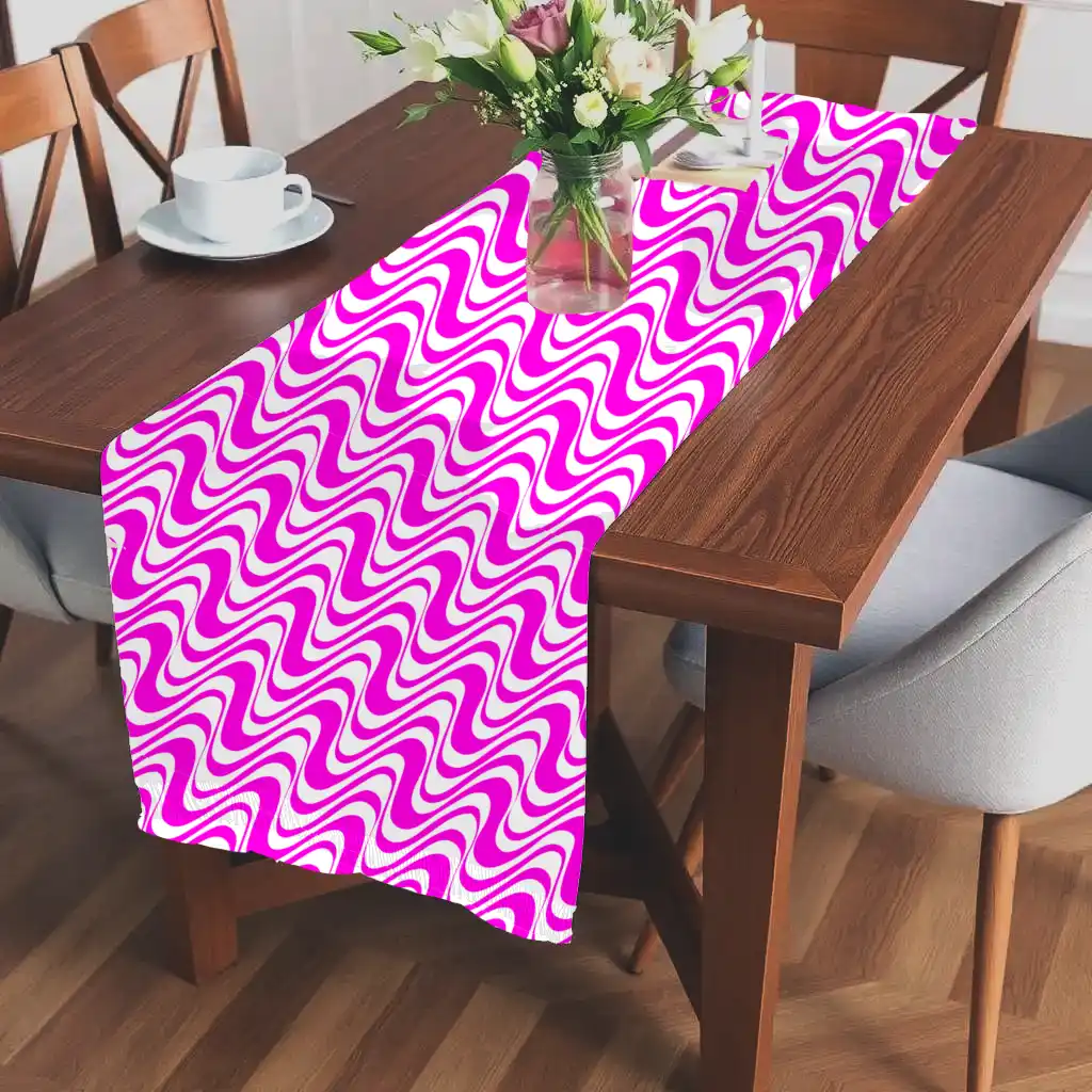 Pink White Zig Zag Waves Dining Table Runner - Image 2