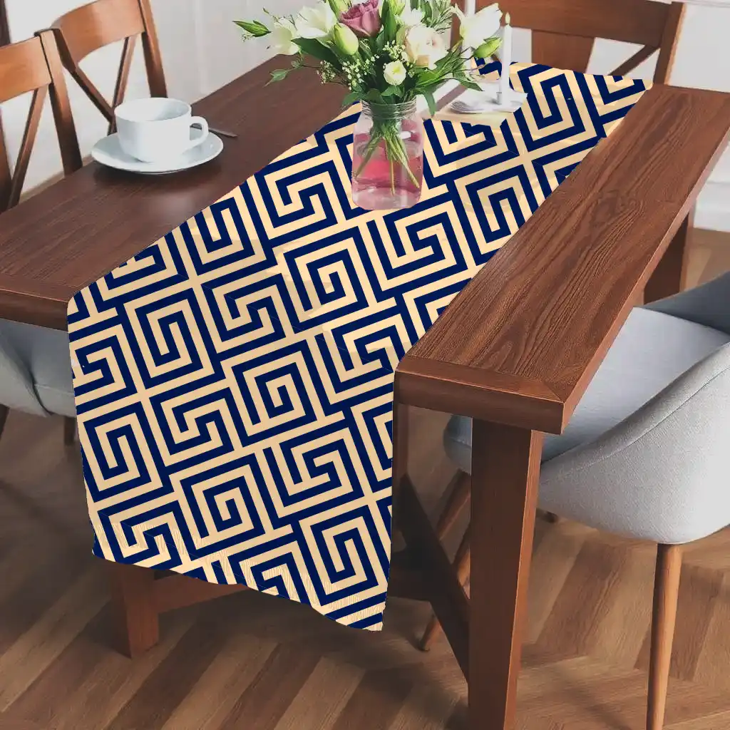 Maze Yellow Navy Blue Table Runner - Image 2