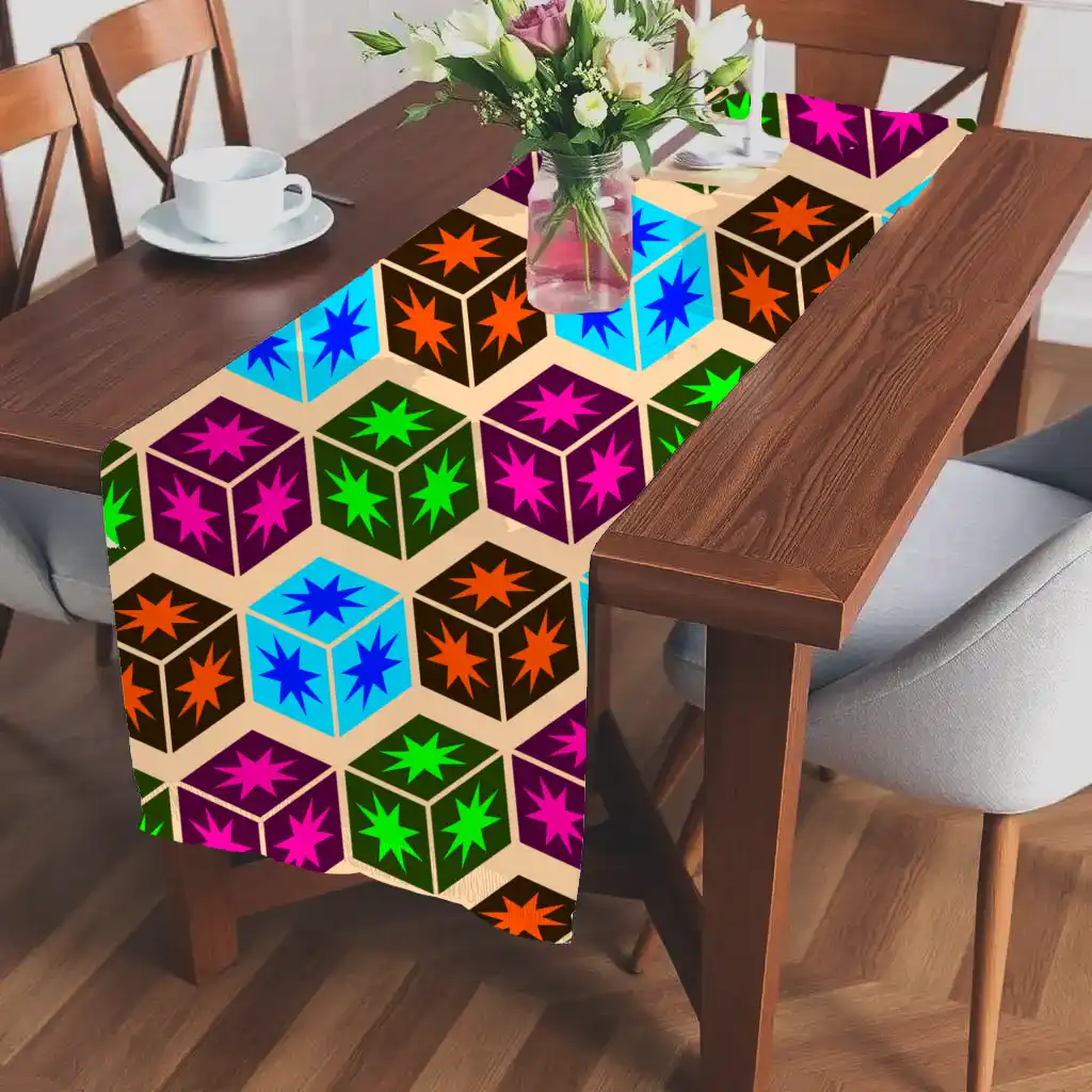 Stylish Squares Print Table Runner - Image 2