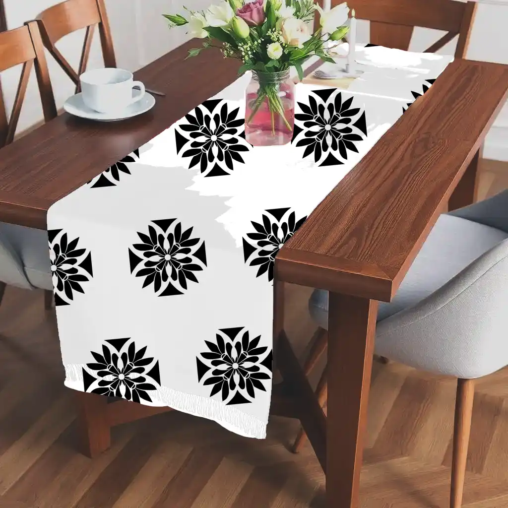 Simple White And Flowers Design Table Runner - Image 2