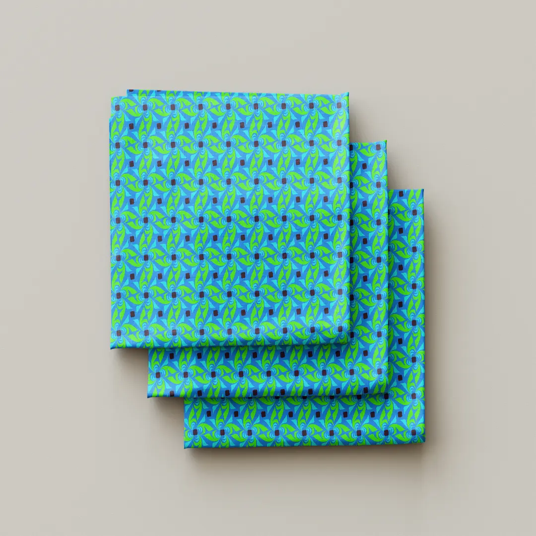 Lime Green With Navy Blue Pattern Cloth Napkin Pack Of Four - Image 3