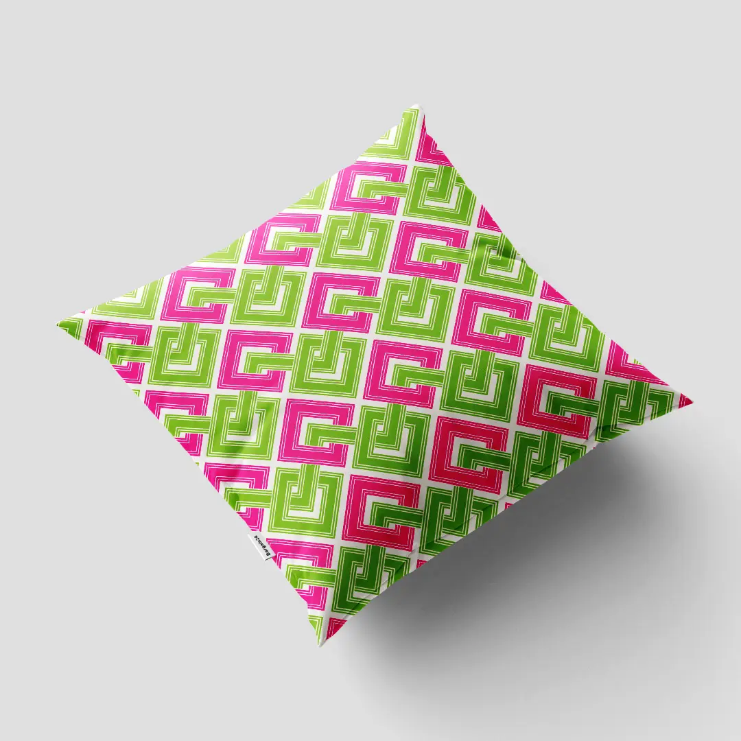 Green Pink Squares Cushion Cover - Image 3