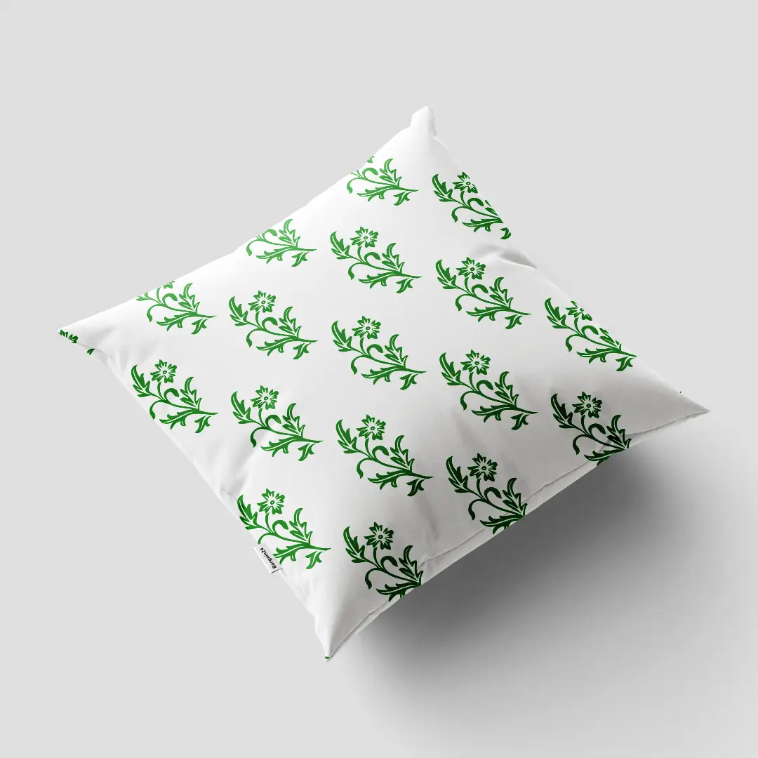 White Green Floral Cushion Cover - Image 3