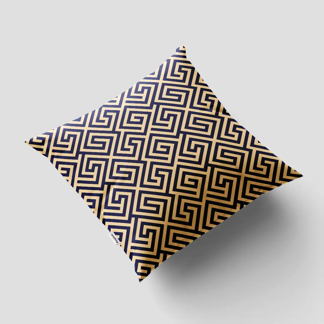 Maze Yellow Navy Blue Cushion Cover - Image 3
