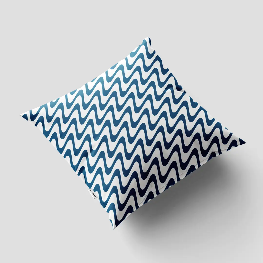 Zig Zag Print White Teal Color Cushion Cover - Image 3