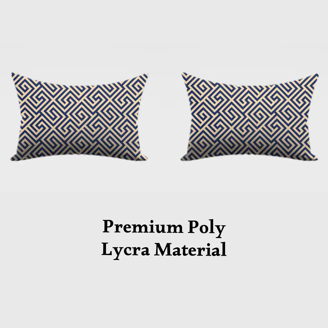 Maze Yellow Navy Blue Pillow Cover - Image 3