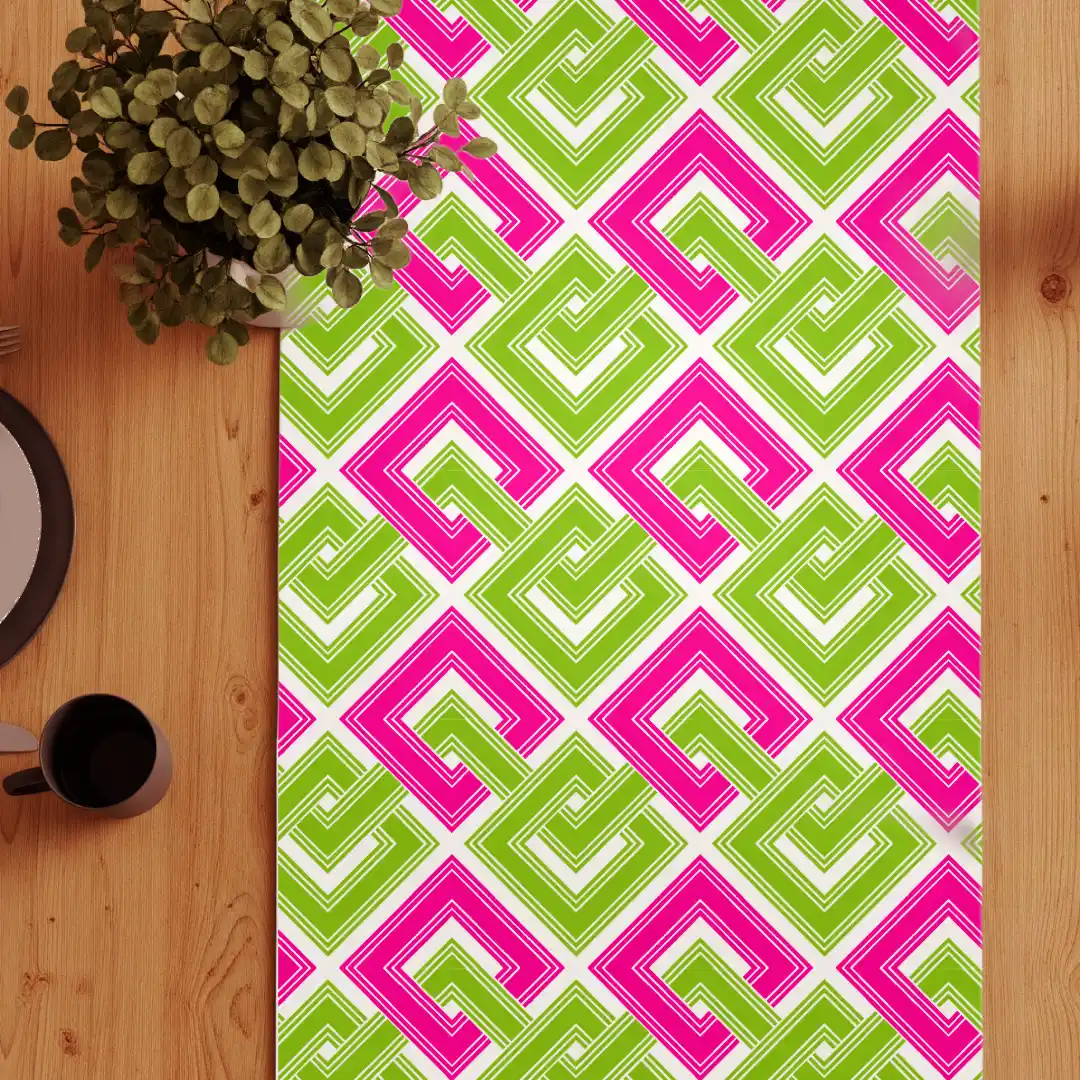 Green Pink Squares Dining Table Runner - Image 3