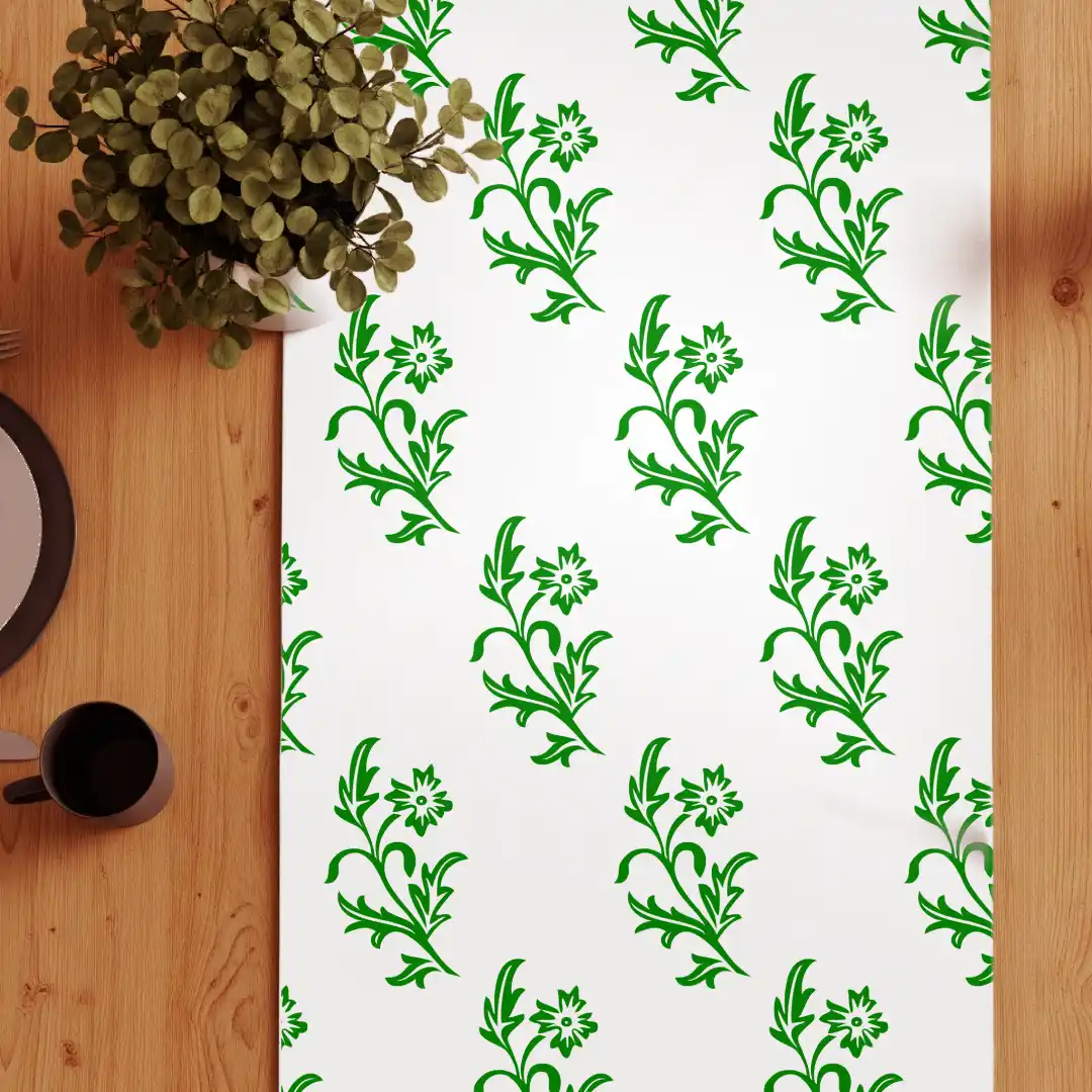 White Green Floral Table Runner - Image 3
