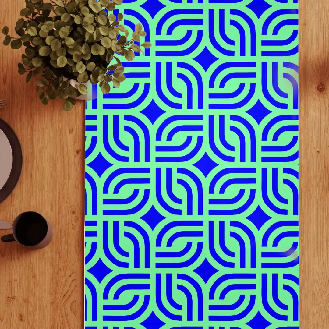 Modern Blue Square Poly Dining Table Runner - Image 3