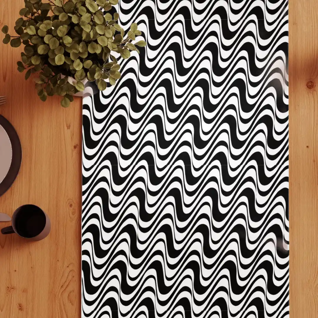 Wave Zig Zag Black White Dining Dining Table Runner - Image 3